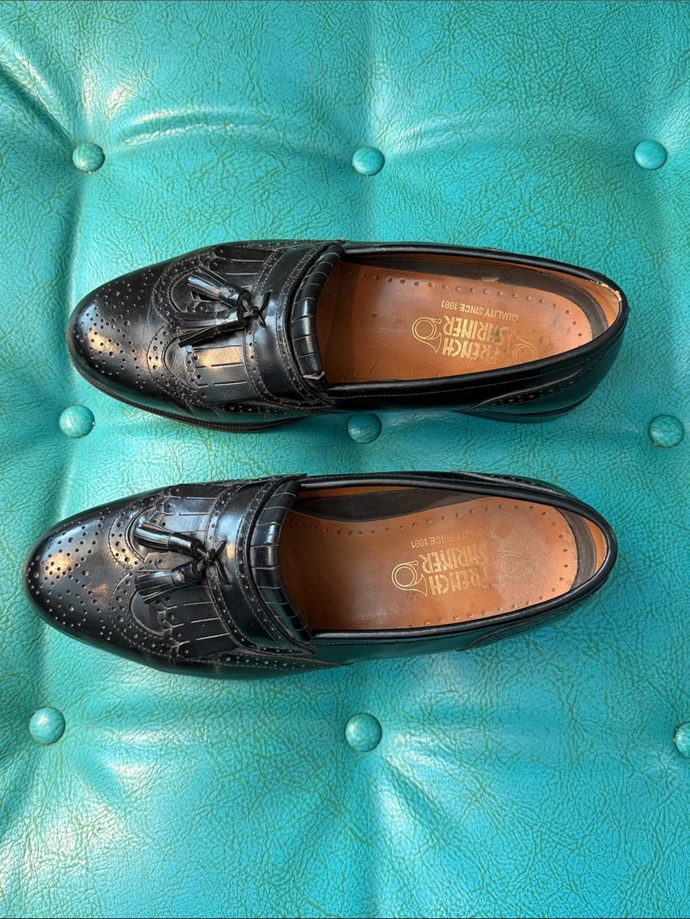 French Shriner Milton Men’s 11 Wide Black Leather Wingtip Kiltie Tassel Loafer